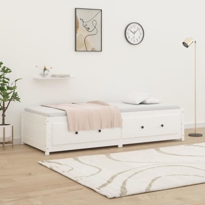 lit de jour blanc 75x190 cm petit simple bois de pin massif - yosoo - rho - avec tiroirs - haute qualite