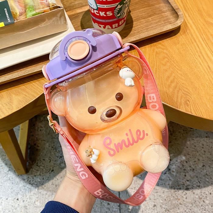 Gourde,Bouteille d'eau ours géant avec paille 3D, Kawaii, pour enfants