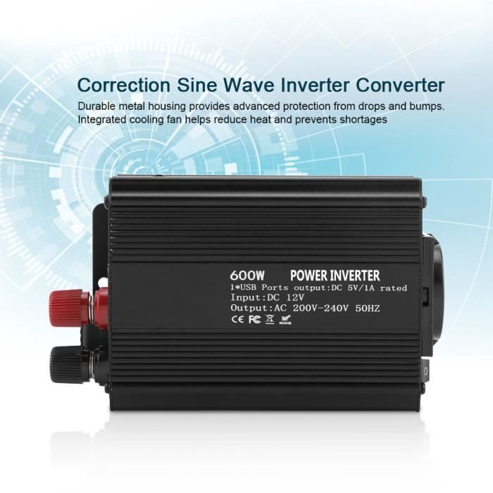 Onduleur Convertisseur d'inverseur à onde sinusoïdale pure 12 V Convertisseur 220V 600W avec panneau solaire ZR004