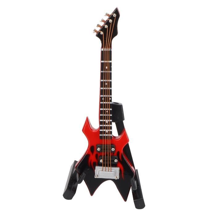 Miniature Basse Électrique – Modèle Réplique Guitare Basse Avec Stand Et Étui Bois – Cadeau Musicien Enfant Noël Anniversaire