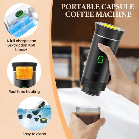 Machine à Expresso Portable USB - 3 En 1 Café Moulu Ou Capsules - Chauffage Automatique - Pour Voiture Ou Voyage
