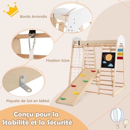 Costzon Salle de sport d'intérieur de la jungle, jouets d'escalade Montessori en bois de hêtre 8