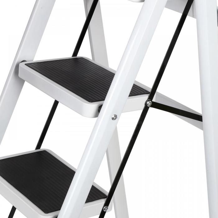 Home Vida Escabeau à 3 marches avec Tapis antidérapant, Cadre en Acier, Gris – marches Larges, capacité de 150 kg, Hauteur 103 cm x Largeur 46 cm