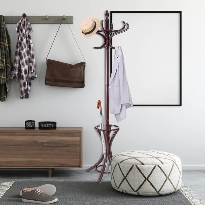 LANTUS Porte-Manteau sur Pied en Bois Massif 12 Crochets, Perroquet Porte-Manteaux Penderie