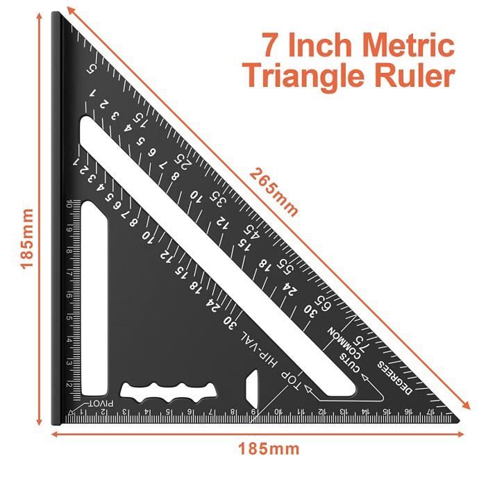 180 mm Equerre Menuisier,Rapporteur d'Angle de Triangle Alliage d'Aluminium， équerres de charpentier triangulaire épaissi à 45 90 Degres, Haute  Précision Mesure Outillage, pour Charpentier,Couvreur : : Bricolage