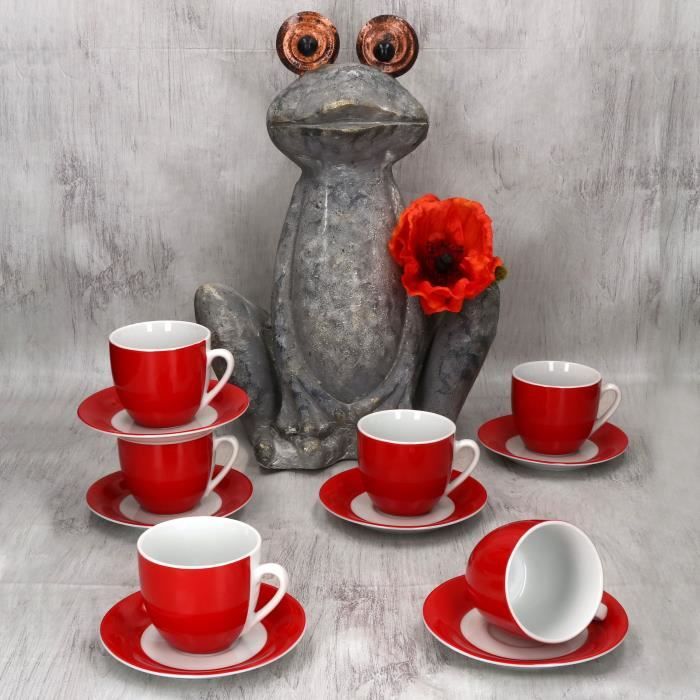 MamboCat Service 6 Tasses à Café Eucalyptus Avec Soucoupes - Porcelaine 180ml Décor Plantes Vertes