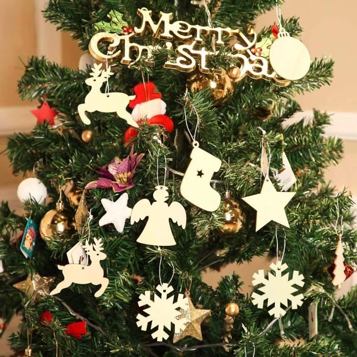 16 Décorations De Noël En Bois à Peindre - Flocons, Sapins, Père Noël - Kit DIY Avec Cordes Et Perles