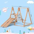 MODERNLUXE Aire de jeux d'intérieur multifonction avec portique d'escalade, toboggan et balançoire jouets en bois pour enfants-3