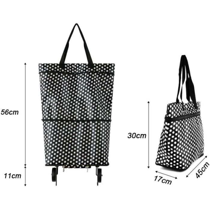 Sac de Courses Pliable avec Roulettes,Réutilisables 2-in-1 Panier de  Courses pour La Maison，Sac Shopping Créatif（Cercle Blanc)