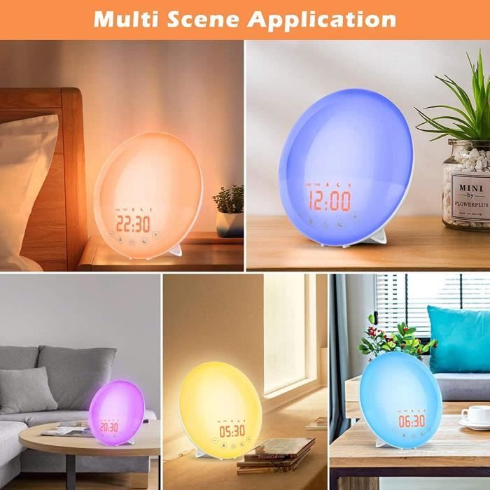 Radio Réveil Simulateur D'aube Eveil Lumière,Reveil Lumineux Lampe de Chevet Chambre LED