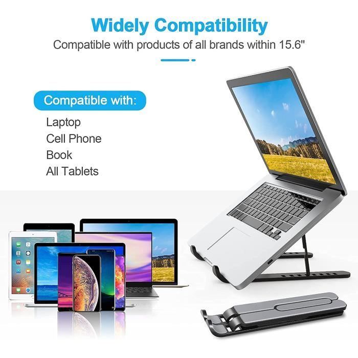Support Ordinateur Portable, Support PC Portable à 8 Niveaux Réglables,  Laptop Stand en Plastique & Silicone pour 10-15,6 - Cdiscount Informatique