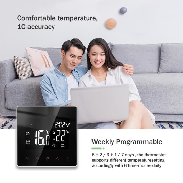 Thermostat Connecté, Thermostat Radiateur pour Chauffage Au Sol électrique  16A- Programmable - avec écran Tactile - Thermostat [6] - Cdiscount  Bricolage
