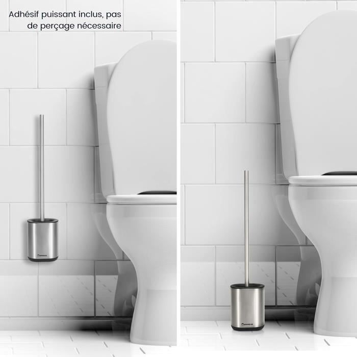 Auralum Brosse de Toilette élégante en Acier Inox Ensemble Brosse WC à  Manche Long avec Support