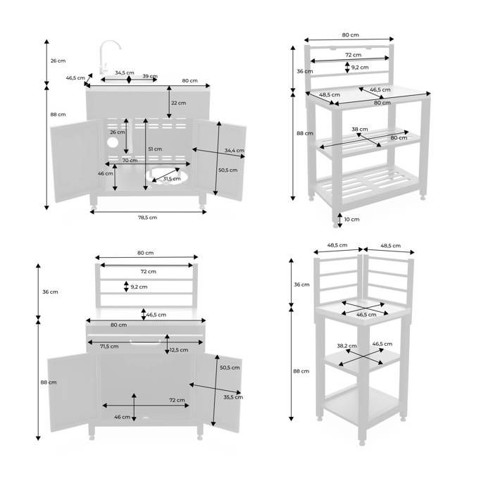 Meuble De Cuisine Extérieure En Inox Avec 3 Tiroirs - 45.7x58.4x58.4cm - Neuf Pour Barbecue
