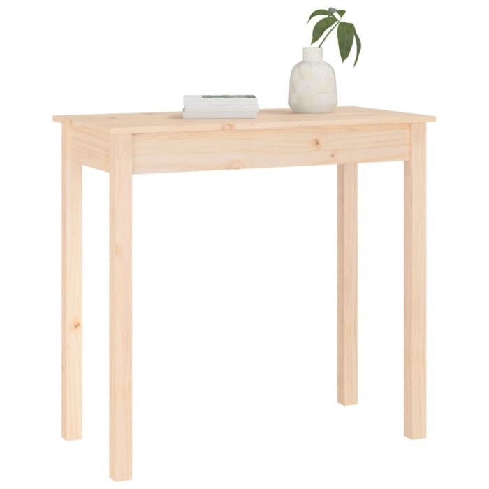 Console Blanche Bois Pin Massif 80x40x75 Cm - Table Haute D'Appoint Salon Entrée Avec Étagère - Higsose