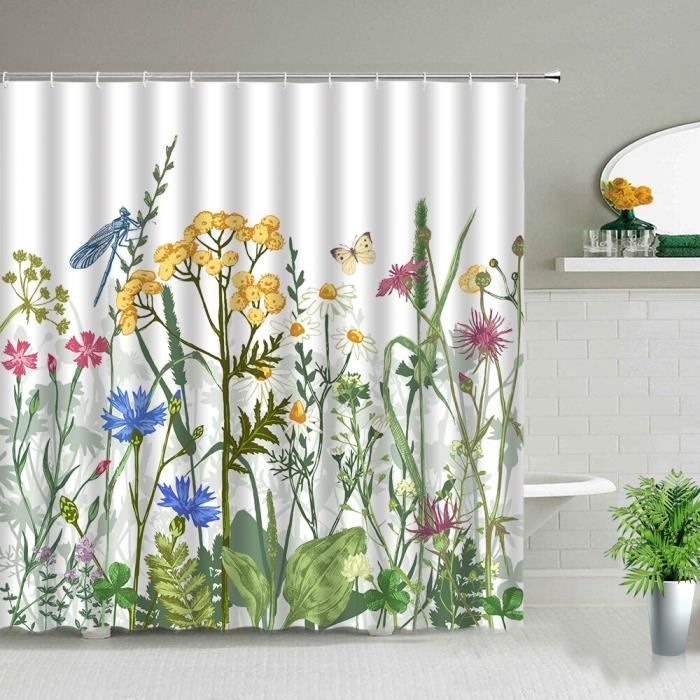 3783G-35x70in-90x180cm -Rideau de douche en bambou vert, plantes ...