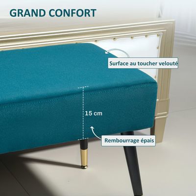 Banc De Lit Rembourré HOMCOM 102x36x51 Cm - Tissu Voile Bleu - Charge Max 130 Kg - Pour Chambre, Entrée - 6