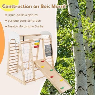 Toboggan en Bois 8 en 1 COSTWAY avec Structure d'Escalade, Échelles, Rangement de Jouets, Tableau Noir, Tunnel Rampant pour 3+ Ans - Jeux - Jouets Toboggan en Bois 8 en 1 COSTWAY avec Structure d'Escalade, Échelles, Rangement de Jouets, Tableau Noir, Tunnel Rampant pour 3+ Ans - Jeux - Jouets