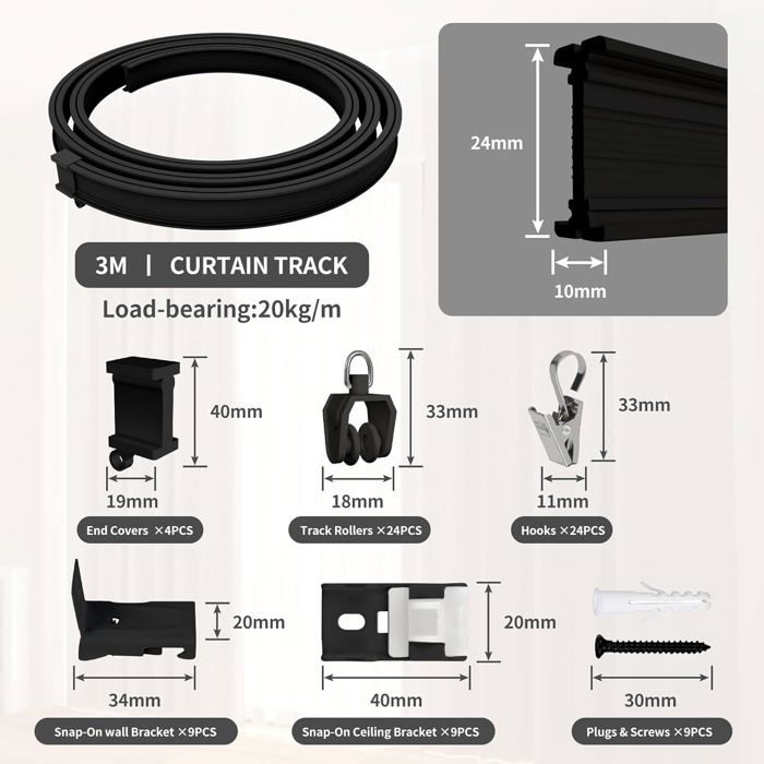 Rail Rideau Flexible 10m EFUTURETIME - ABS Blanc Avec Poulies Silencieuses - Pour Plafond/Mur - Séparation Pièce & Intimité