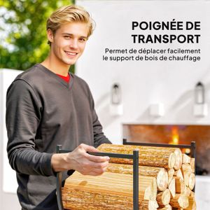 Panier à Bois De Cheminée En Métal Noir - 50x30x40 Cm - Avec Poignée - Pour Rangement Bois De Chauffage, Journaux - Intérieur