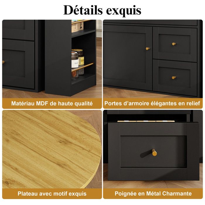 Table De Bar Extensible Blanche Avec Rangement - Pivotante 360°, 138-204 Cm, Tiroirs Et Portes
