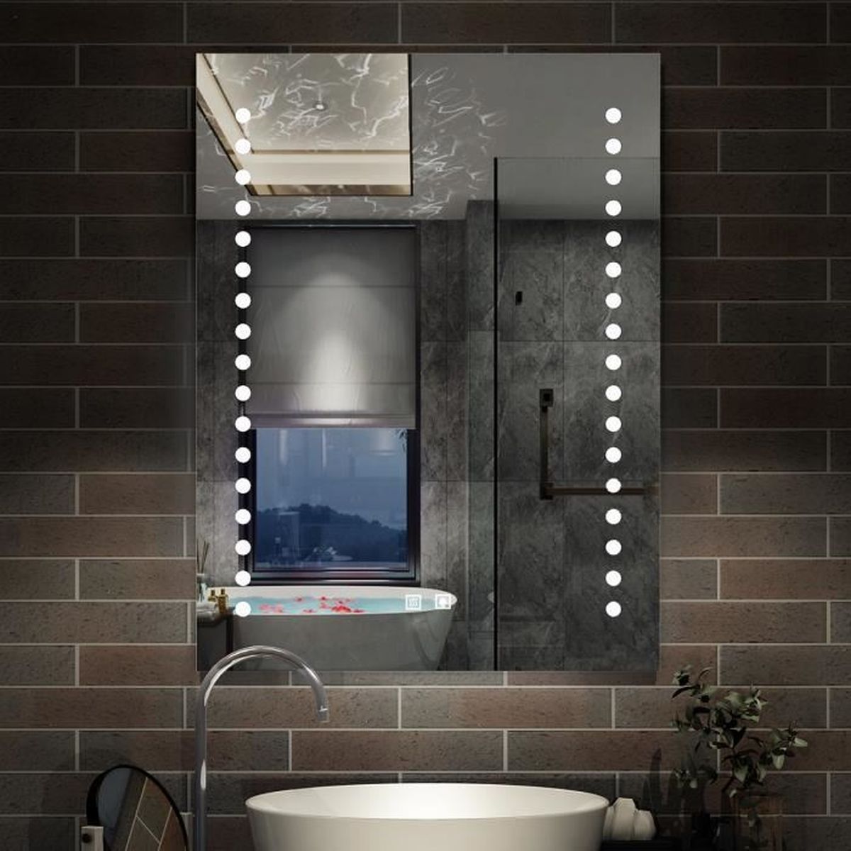 Miroir LED miroir de salle de bain Miroir lumineux 17x17cm anti Miroir LED miroir de salle de bain Miroir lumineux 17x17cm anti
