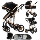 Poussette 3 en 1 Magic ZC Poussette Poussette cosy voyage Jusqu'à 30KG 0-3 ans Pliage en un clic Avec grand panier Noir or