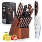 JIATZOCN 14PCS Set Couteau de Cuisine Professionnelle en Acier Inoxydable avec Bloc à Couteaux Aiguiseur de Couteaux Intégré,Couteau a Steak
