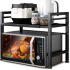 XPREEN Micro-Ondes Etagère Extensible 2 Niveaux,Étagère de Cuisine avec 6 Crochets Pour Micro Onde et Four Organisateur de Pot à épices
