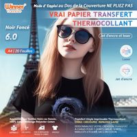 WinnerTransfer 20 Feuilles Papier Transfert pour T-Shirts et Textiles Noirs ou Foncés Impression Laser&Jet d'Encre A4