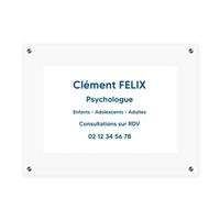 Plaque professionnelle personnalisée en PVC pour psychologue, sophrologue  - Blanche lettres bleues Support plexi