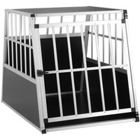 Cage de Transport pour Animaux domestiques 90x66x72 cm Aluminium MDF 1 Porte Noir Argent Caisse Chien Chat Rongeur boîte Box