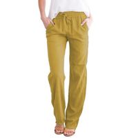 Pantalon Large Décontracté en Coton et Lin Jaune pour Femme - Confortable et Respirant pour Randonnée et Yoga