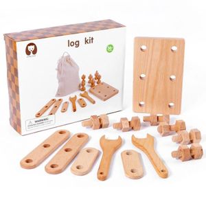 MAQUILLAGE Jaune - Coffret de jouets de beauté en bois, Boîte à outils en bois avec clés, Vis et écrous, Ensemble de jeu