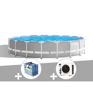 PISCINE Kit piscine tubulaire Intex Prism Frame ronde 5,49 x 1,22 m + Bâche à bulles + Pompe à chaleur