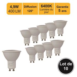 AMPOULE - LED Lot de 10 ampoules LED GU10 5W (equiv. 50W)- 120° - 400Lm 6400K - garantie 5 ans