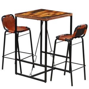 Tidyard Jeu de Bar 5Pcs en Bois Massif Recycl/é et Cuir de Ch/èvre Style Industriel 1 Table de Bar + 4 chaises de Bar