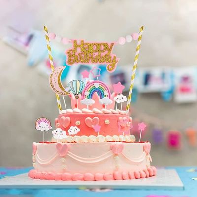 Décoration De Gâteau D'anniversaire, Avec Arc-en-ciel, Ballon