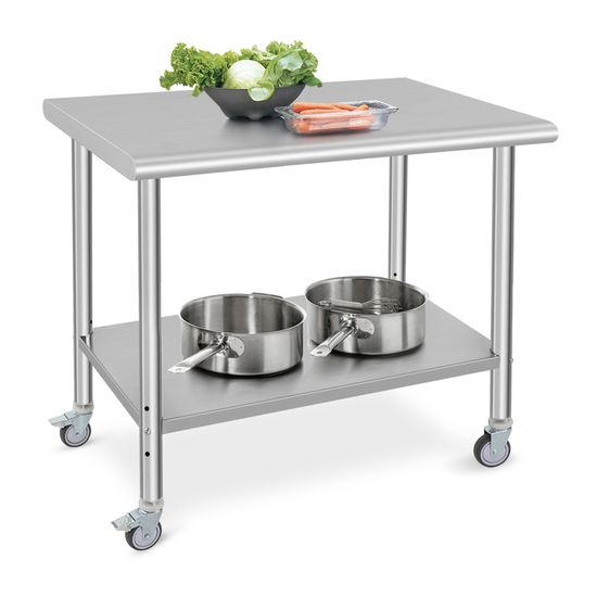 Table Inox Professionnelle 76x60x80 Cm - Capacité 400 Kg, 4 Roulettes, Pour Cuisine, Restaurant, Labo - 9