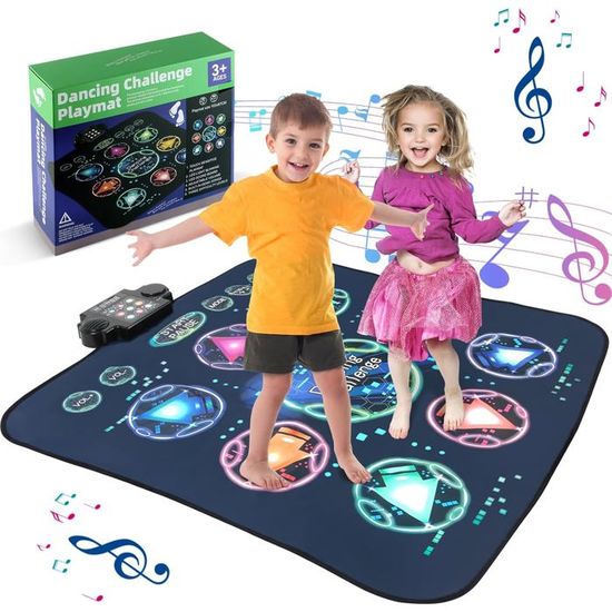 Jeu éducatif Coordination Musique Tapis De Danse Lumineux Eygood Pour Enfants 3-12 Ans - Avec LEDs, Musique Intégrée, Connexion AUX - 89x88 Cm, Piles AA - Cadeau Anniversaire Noël