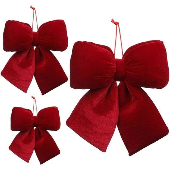 Lot De 3 Noeuds En Velours Rouge Pour Noël - Tailles 14, 20 Et 30 Cm - Déco Sapin, Porte, Couronne - 8