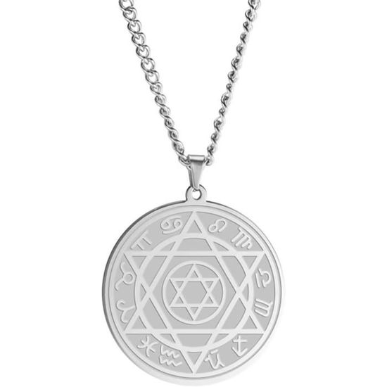 Eurofusioni Pentacle Étoilé Wicca Pendentif Plaqué Argent Avec Collier - Amulette De Protection - Symbole Des Cinq Éléments - Bijou Artisanal - Diamètre 3,5 Cm