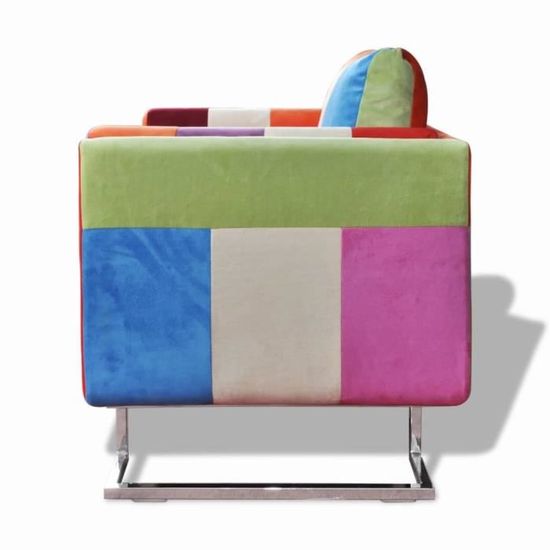 Fauteuil cube contemporain - MOO - Patchwork - Tissu - Multicolore