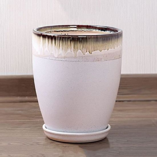 Pot De Fleurs Céramique 30 Cm - Gris, Avec Trou De Drainage, Pour Intérieur Et Extérieur, Design Moderne