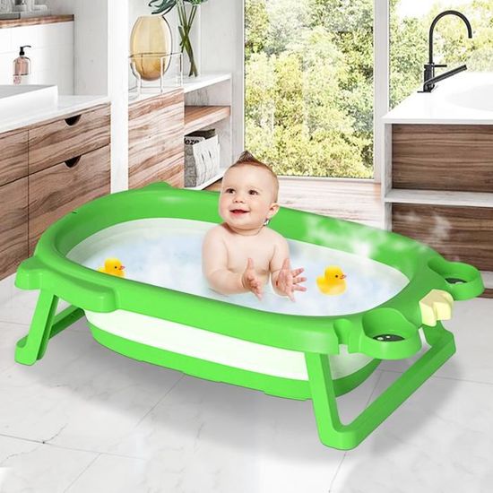 Baignoire pliable bébé Avec Tapis coussin de bain + Thermomètre