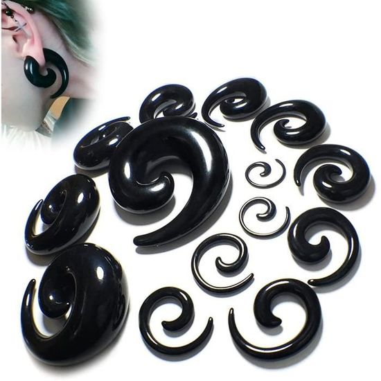 Spirale écarteur d'oreille en AcryliqueOreille Ecarteur Piercing Expanseurs Noir Spirale Escargot Tunnel Plug Kit pour Homme  [78]