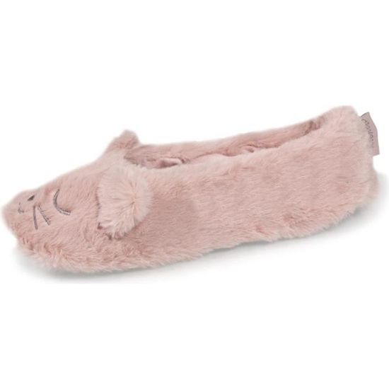 Chaussons Femme ISOTONER Rose Matiere en fausse fourrure et micro eponge Semelle textile antiderapante