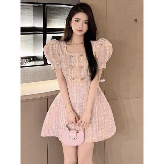 Rebecca Taylor Robe Femme Printemps Tweed Rose Nude - Manches Bouffantes, Neuf Avec étiquettes