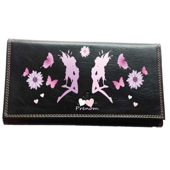 Porte-Chéquier En Cuir Syl'la Rose Ble - Noir 19x10.5cm | Compartiments Cartes Et Papier