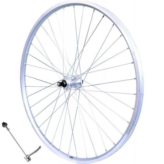 ROUE 24" VTT ARRIERE JANTE ALU SIMPLE PAROI ARGENT FREIN PATIN MOYEU ALU BLOCAGE RAPIDE ROUE LIBRE